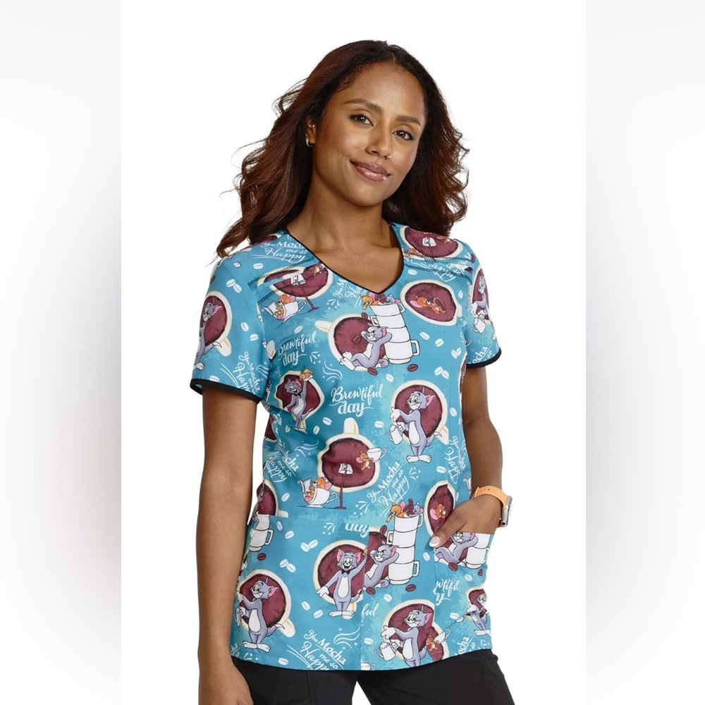 Tom & Jerry Cherokee Scrubs Tooniforms V Neck Top Size Small TF686 TJHM
